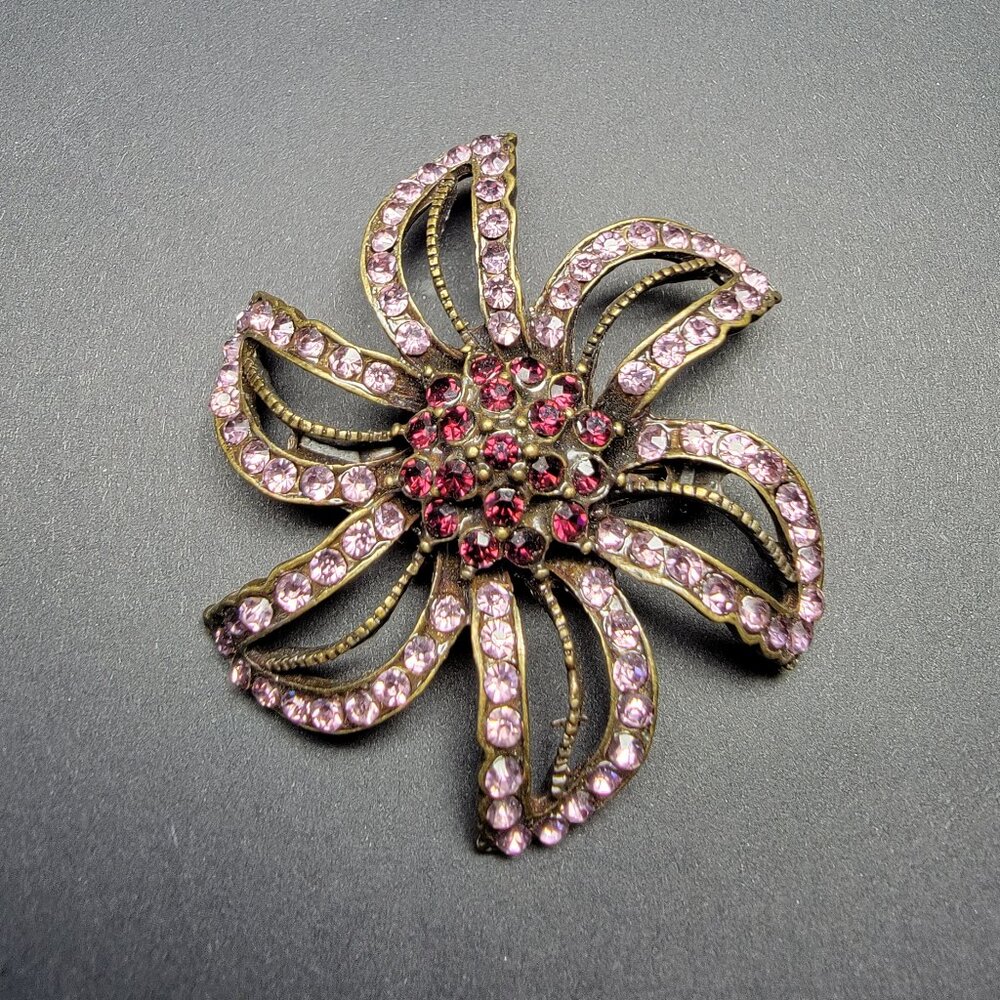 Fun Purple and Pink Bejeweled Flower Brooch Pin